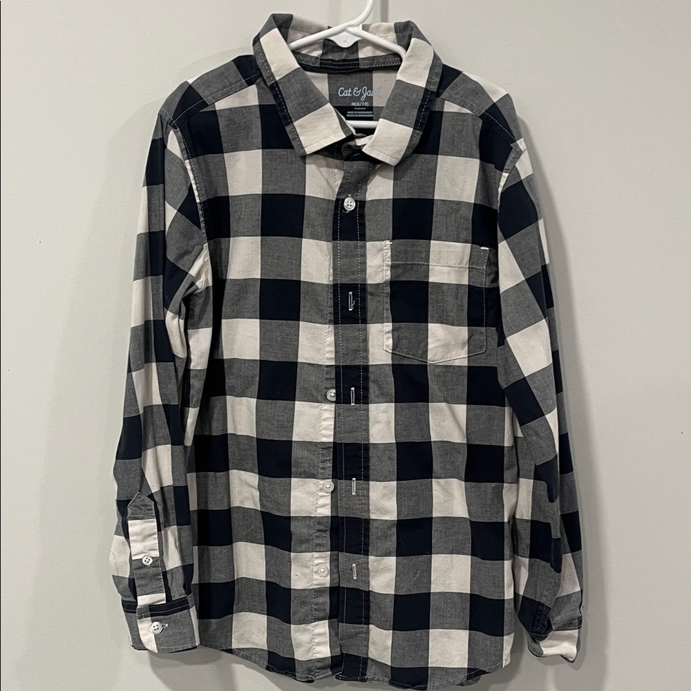 Cat & Jack Navy and White Buffalo Check Boy’s Youth Button-Up Shirt